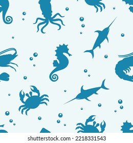 Sea animal silhouette seamless pattern wallpaper background