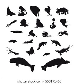 Sea Animal Silhouette Set