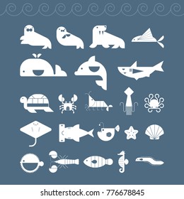 sea animal silhouette shadow vector illustration flat design