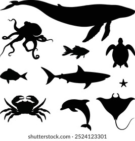 Sea animal silhouettes set designs