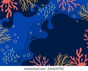 Sea animal underwater ocean world background concept. Vector flat graphic design illustration