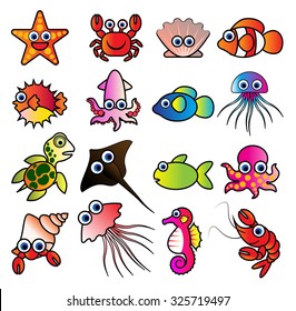 Set Nine Different Vector Cartoon Sea Stock Vector (Royalty Free) 288199496