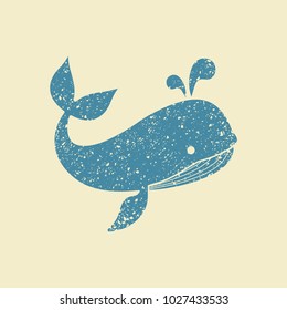 Sea animal whale. Flat vector icon in retro style