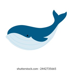 Sea animal whale isolated on white background. Underwater marine life. Vector illustration