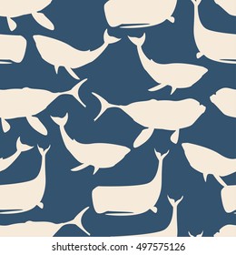 Sea animal whale silhouette vector seamless pattern 