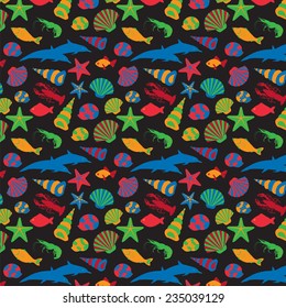 Sea animals background pattern. Vector flat style. Vector illustration