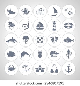 animales marinos, icono de playa con icono de pescado