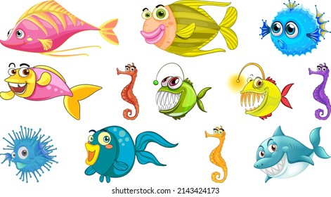 Sea Animals Cartoon Collection Illustration Stock Vector (Royalty Free ...