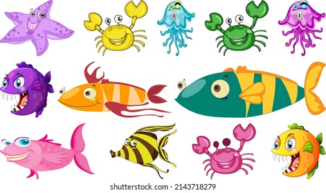 Sea animals cartoon collection illustration