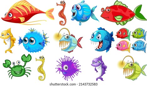 Sea animals cartoon collection illustration