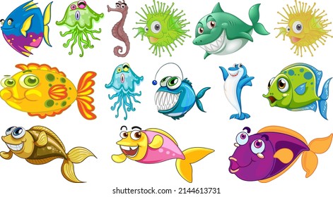 Sea animals cartoon collection illustration
