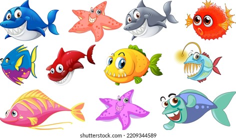 Sea animals cartoon collection illustration