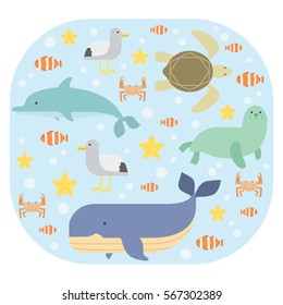 sea animals cartoon set