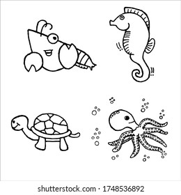 Sea Animals Cartoon Vector Illustration On Stock Vector (Royalty Free ...