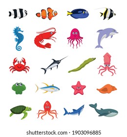 Sea Animals Collection Colorful Vector Illustration Stock Vector ...