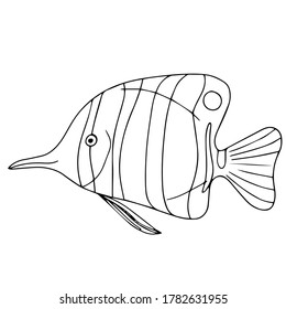 sea animals color cartoon for web and mobile design. vector illustration isolated on white background. tropical fish drawn by lines