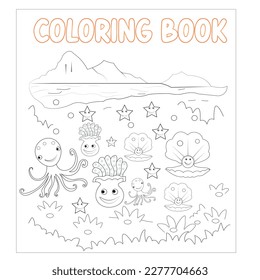 Sea Animals Coloring Book Page Stock Vector Image  Art 