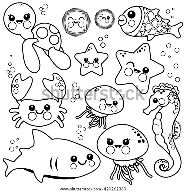 Sea Animals Coloring Book Page Stock Vector (Royalty Free) 420262360
