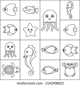 Sea Animals Coloring Page Children Graphic Stock Vector (royalty Free 