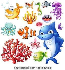 Sea animals and coral reef illustration