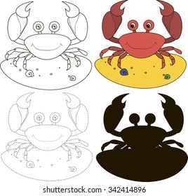 Sea animals crab smiling - Baby card with the job. Early child development. The study of logic, foreign language and learning to write