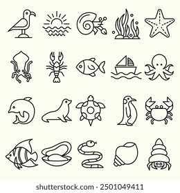 SEA ANIMALS - CREATURE ICONS SET