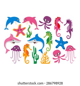 Sea animals. Cute vector.