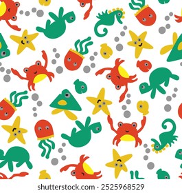 Sea Animals Design, Vector, Graphics, Illustration Art Allover for Kids were.