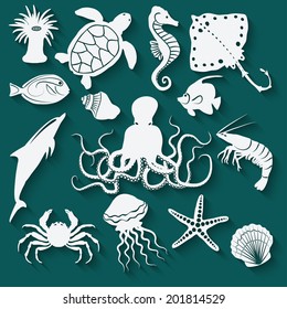 sea animals and fish icons - vector illustration. eps 10