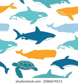 sea animals fish turtle seamless pattern for home textile and wall paper prints vector file