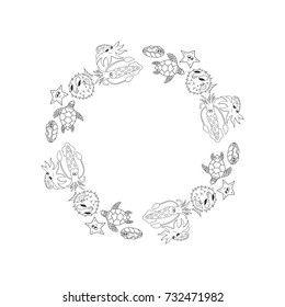 sea animals frame. Vector. Isolated.