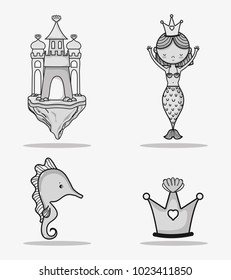 Sea animals hand drawing cartoons