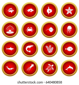Sea animals icon red circle set isolated on white background