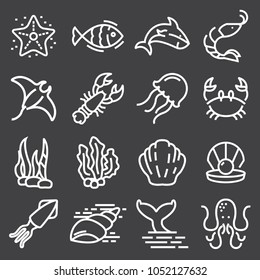 Sea animals icon set on gray background