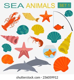 Sea animals icon. Vector illustration 