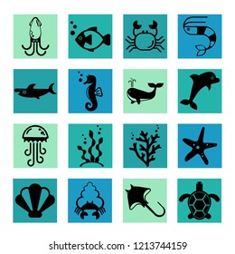 Sea animals icons in color circles for stickers and icons for children designs