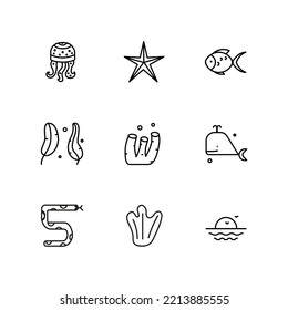 sea animals icons vector set