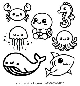 sea animals illustrations collection vectors