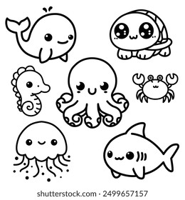 sea animals illustrations collection vectors