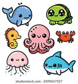 sea animals illustrations collection vectors