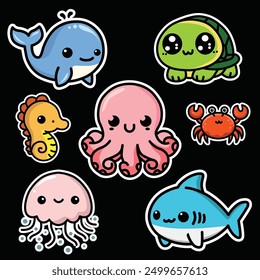 Animales marinos ilustraciones Vectores de colección