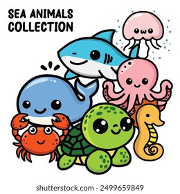 sea animals illustrations collection vectors