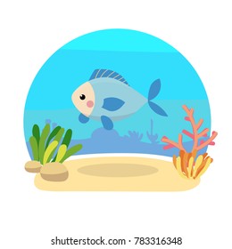 Sea animals with landscape - cute cartoon vector illustration of fish