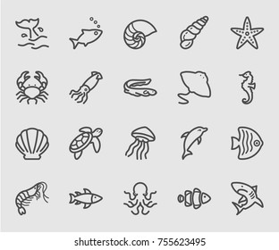 Sea animals line icon