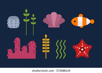 Sea animals marine life character vector illustration.
