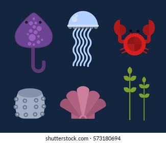 Sea animals marine life character vector illustration.