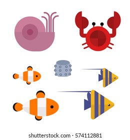 Sea animals marine life character vector illustration.