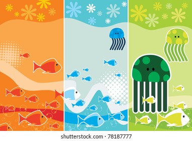 sea animals and nature cartoon vector