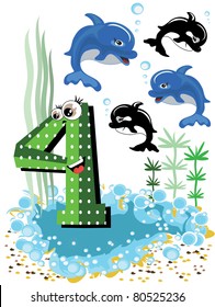 Sea animals and numbers series for kids ,4,dolphins.