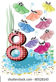 Sea animals and numbers series for kids ,8,shells
